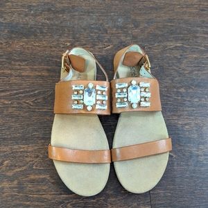 Michael Michael Kors Tan Leather Rhinestone Sandals - 9.5